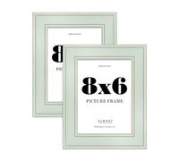 8x6 Sage Green Picture Frame - Shabby Chic Photo Frame with Distressed Finish, Gold Trim, Wall Hooks and Kickstand, 37mm Edge - 2 Pack