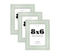 8x6 Sage Green Picture Frame - Shabby Chic Photo Frame with Distressed Finish, Gold Trim, Wall Hooks and Kickstand, 37mm Edge - 3 Pack