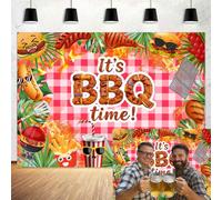 8X6FT BBQ Backdrop, Cute Red and White Checkered Picnic Backyard Barbecue Burgers Hot Dogs Party Decorations Background, It's a Baby Q Birthday Baby Shower Party Supplies Decor Banner