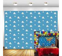 8x6FT Blue Sky White Cloud Step and Repeat Photography Backdrop Newborn Baby Shower Boy Story Party Decorations Photo Background Kids Birthday Banner Cake Table Decor