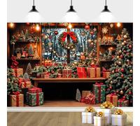 8X6ft Christmas Photography Backdrop Rustic Window Wooden Xmas Tree Photography Backdrop, Christmas Bell Tree Photo Background Merry Xmas Party Decoration Banner Photo Booth Props, Color-1