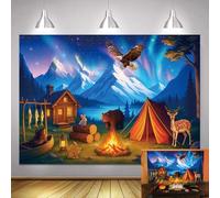 8X6FT Fabric True North Trust Jesus in a Wild World Photography Backdrop Aurora Snow Mountain Campfire North Pole Colorful Forest Animal Background Camper Party Decorations Supplies Photo Props 8X6FT