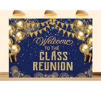 8X6ft Fabric Welcome to The Class Reunion Backdrop High School 20th 30th 40th Golden and Blue Reunion Photography Background Decorations Welcome Back Party Banner