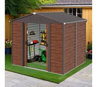 8X6ft Galvanized Metal Garden Shed Outdoor Tool Storage Shed With Base Brown
