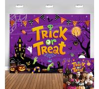 8x6ft Halloween Trick or Treat Backdrop Banner for Kids Birthday Party Decoration Cute Spooky Castle Pumpkin Graveyard Halloween Theme Background Friends Outdoor Photoshoot Props