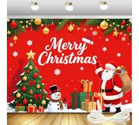 8x6FT Large Christmas Backdrop with Snowy Rustic Barn & Xmas Tree for Photography | Indoor Outdoor Holiday Photo Prop with Grommets & 6M Ribbon