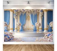 8X6ft Luxurious Blue and White Floral Backdrop for Photography Castle Palace Wedding Party Decortion Elegant Flowers Backdrop Wedding Birthday Party Decorations Bridal Shower Backdrops Studio Props