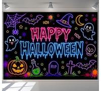 8x6ft Neon Happy Halloween Backdrop Glow in the Dark Party Photo Background