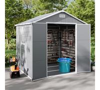 8x6ft Outdoor Apex Roof Plastic Tool Shed with Dual-door