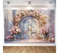 8X6ft Pink Floral Photography Backdrop, Retro Oil Painting Flowers Photography Backdrop Dreamlike Wedding Portrait Photo Background Wedding Birthday Party Background Banner Decor