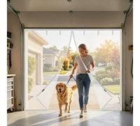 8x7ft 9x7ft 16x7ft Garage Screen Door Magnetic Closure, Car Garage Fly Screen Mesh, Sturdy Fiberglass Curtain, Hands-Free Magnetic Seal to Let Fresh Air in & Keep Bugs Out, Black(Cream,300x250cm)