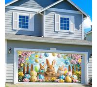 8X7FT Happy Easter Garage Door Decorations Funny Rabbit Easter Egg Door Cover Garage Door Banner for Outdoor Indoor Spring Cute Bunny Kids Party Photo Background Photography Backdrop