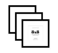 8x8 Black Picture Frame with Mount for 6x6 Photos, Prints - Modern Square Wall Frame, Set of 3