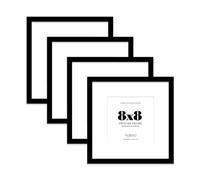 8x8 Black Picture Frame with Mount for 6x6 Photos, Prints - Modern Square Wall Frame, Set of 4