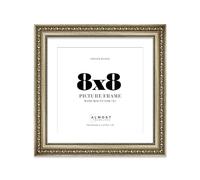 8x8 Champagne Silver Ornate Photo Frame With White Mat For 7x7 Picture, Ready to Hang or Stand, 1 Pack