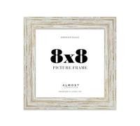 8x8" Distressed White Oak Picture Frame - Rustic Wood Industrial Effect Photo Frame for Wall Display, Ideal for Posters, Prints & Home Décor, Wall Hooks and Kickstand, 32mm Edge - 1 Pack