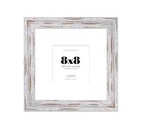 8x8" Distressed Wood Square Frame With Mount for 5x5" Pictures 28mm Edge Frame Display with Wall Hooks and Kickstand, 1 Pack