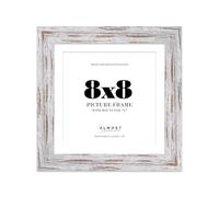 8x8" Distressed Wood Square Frame With Mount for 7x7" Pictures 28mm Edge Frame Display with Wall Hooks and Kickstand, 1 Pack