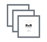 8x8 Grey Picture Frame with Mount for 6x6 Photos, Prints - Modern Square Wall Frame, Set of 3