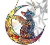 8x8 inch Charming Cat Angel Acrylic Stained Glass Window Hanging Sun Catcher Decor Stained Panel Hangings Wall Art Decor, for Friends and Family (Cat Angel)