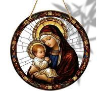 8x8 inch Charming Madonna and Child Acrylic Stained Glass Window Hanging Sun Catcher Decor Stained Panel Hangings Wall Art Decor, for Friends and Family (Madonna and Child)