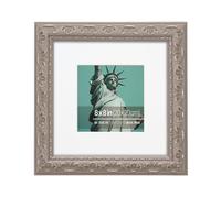 8x8 inch Distressed Wood Embossed Scroll Motif Vintage Antique Rustic Picture Frame, White Mat for 5x5 in Photo, Art Print Drawing, Wall Hanging or Desktop Display- Grey