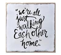 8X8 inch Funny Distressed Look Wood Sign with Quote We're All Just Walking Each Other Home Rustic Home Decorative Wooden Sign Retro Wooden Art Vintage Wall Hanging Home Decor