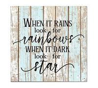 8X8 inch Funny Retro When It Rains Look for Rainbows Wooden House Signs Near Me Last Supper Wooden Wall Wooden Entrance Signs No Odor Beautiful Religious for Christmas Tree Decorations