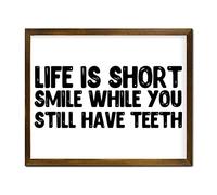 8X8 inch Retro Bible Verse Religious Jesus Framed Wood Sign Life is Short Smile While You Still Have Teeth Wall Framed Wood Signs Rustic