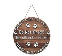 8x8 Inch Round Aluminum Funny No Soliciting Warning Door Sign | Crazy Dogs Live Here | Farmhouse Yard Garden Porch Home Decor