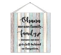 8X8 inch Vintage Decorative Wood Sign Ohana Means Family Family Means No One Gets Left Behind Old Fashioned Wood Family Sign with Quote Wooden Wall Hanging Sign Farmhouse Wall Hanging Decor