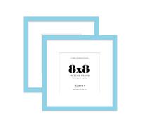 8x8 Light Blue Picture Frame with Mount for 6x6 Photos, Prints - Modern Square Wall Frame, Set of 2