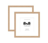 8x8 Oak Picture Frame with Mount for 6x6 Photos, Prints - Modern Square Wall Frame, Set of 2