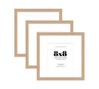 8x8 Oak Picture Frame with Mount for 6x6 Photos, Prints - Modern Square Wall Frame, Set of 3