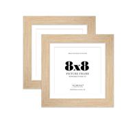 8x8 Oak Square Frame With Mount for 7x7 Pictures 28mm Edge Frame Display with Wall Hooks and Kickstand, 2 Pack