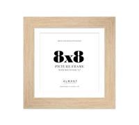 8x8" Oak Square Frame With Mount for 7x7" Pictures 28mm Edge Frame Display with Wall Hooks and Kickstand, 1 Pack