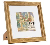 8x8 Photo Frame, 8x8 Inch Solid Oak Wood Square Frames Matted for 5×5 Inch Picture Frames with Premium Tempered Glass, Wall & Tabletop Picture Frames
