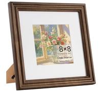 8x8 Photo Frame, 8x8 Inch Solid Oak Wood Square Picture Frames Matted for 5×5 Inch Frames with Premium Tempered Glass, Wall & Tabletop Picture Frames
