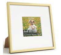8x8 Photo Frame, Gold Aluminum Square Frame, 8x8 Frame with Mount for 4x4 Photos, Tabletop Wall Mountable Square Picture Frames for Photos, Art Printss, Postcards, Crafts, Home Decor