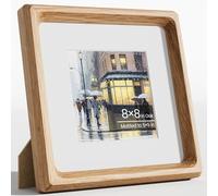 8x8 Photo Frame, Natural Solid Oak Wood Picture Frame with Tempered Glass, Handcrafted Rounded Corner 8x8 in Square Frames Matted to 5x5 in Photos, Wall or Tabletop Display Poster