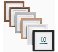 (8x8 Pic Size 6x6, Silver) Square Photo Picture Frame with White Mounts Wood Effect Black White Oak Large