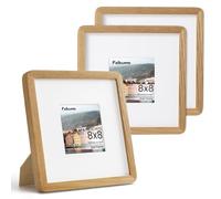 8x8 Picture Frame 3 PCS Natural Oak Solid Wood Photo Frame with HD Tempered Glass,Handcrafted Wooden Rounded Corner 8x8 Collage Photo Frame Matted to 4x4 Frame, Wall or Tabletop Decor