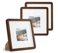 8x8 Picture Frame 3 PCS Natural Walnut Solid Wood Photo Frame with HD Tempered Glass,Handcrafted Wooden Rounded Corner 8x8 Collage Photo Frame Matted to 4x4 Frame, Wall or Tabletop Decor