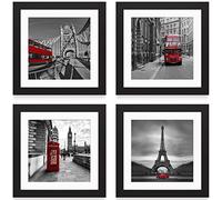 8x8 Picture Frames Black Solid Wood Display Pictures 6x6 or 4x4 with Mat or 8x8 without Mat - 8x8 Inch Square Photo Frames with 2 Mats Multi Photo Frames Collage for Wall or Tabletop Mount, Set of 4