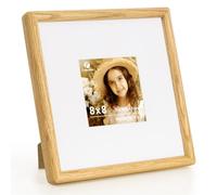 8x8 Picture Frames, Natural Oak Solid Wood Photo Frame, for Wall & Tabletop Picture Frames, Matted to 4x4 Photo Frames, Handcrafted Wooden Rounded Corner 8x8 Square Frame for Family