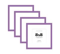 8x8 Purple Picture Frame with Mount for 6x6 Photos, Prints - Modern Square Wall Frame, Set of 4