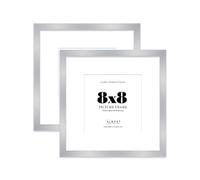 8x8 Silver Picture Frame with Mount for 6x6 Photos, Prints - Modern Square Wall Frame, Set of 2
