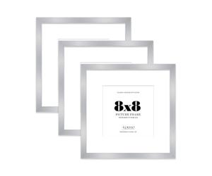 8x8 Silver Picture Frame with Mount for 6x6 Photos, Prints - Modern Square Wall Frame, Set of 3