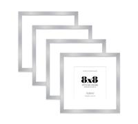 8x8 Silver Picture Frame with Mount for 6x6 Photos, Prints - Modern Square Wall Frame, Set of 4