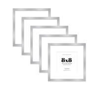 8x8 Silver Picture Frame with Mount for 6x6 Photos, Prints - Modern Square Wall Frame, Set of 5